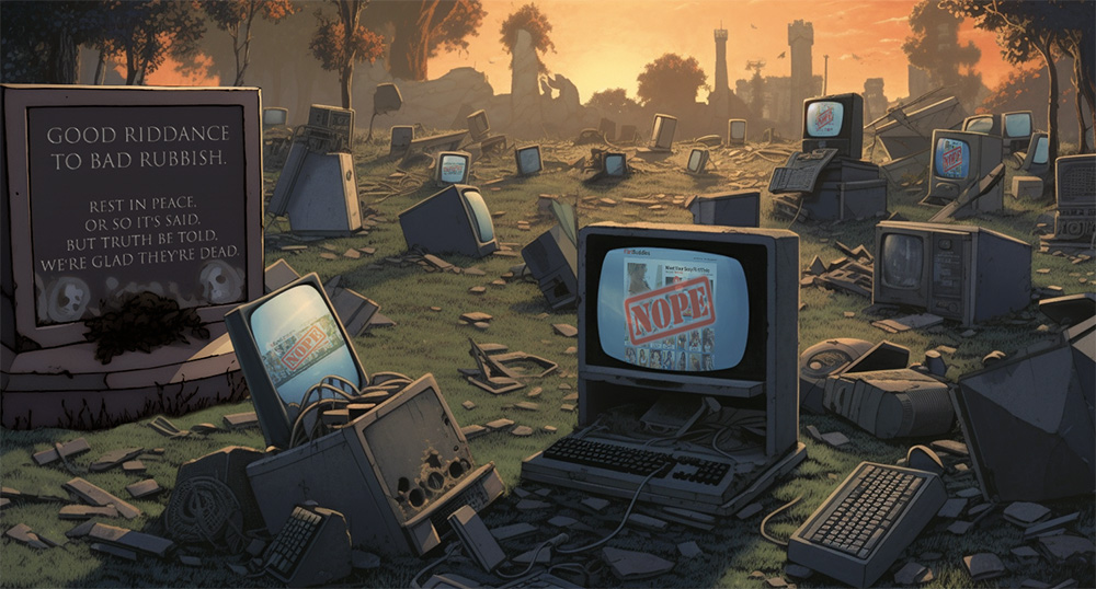An illustration of an adult dating site graveyard.