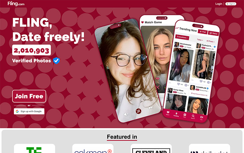 Screenshot of the home page of Fling.com